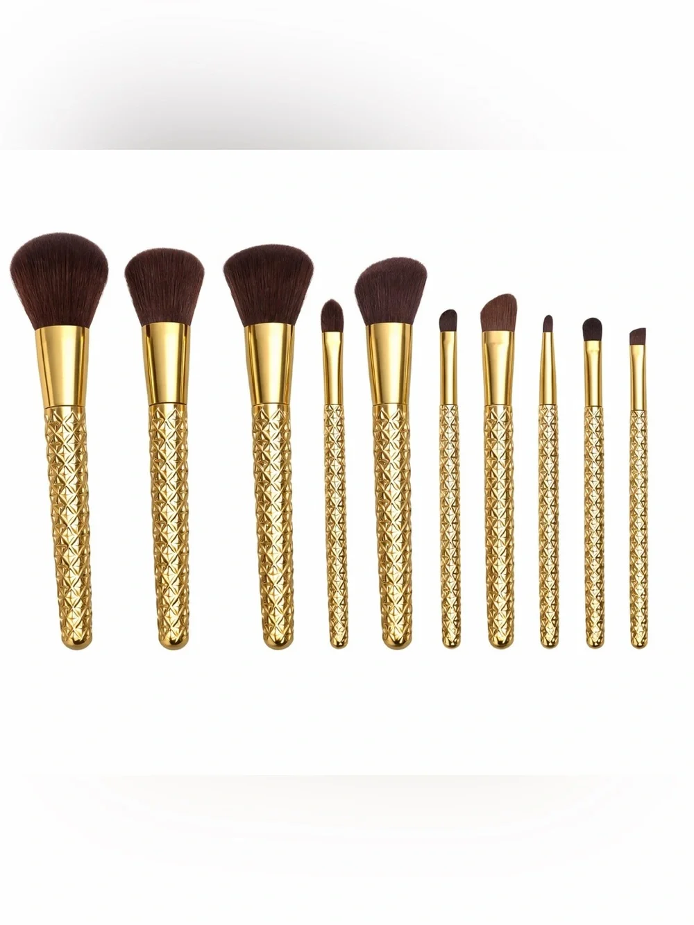 Makeup Brush Set 10‑Piece Professional Face Eye Brush Collection, Gold Handles